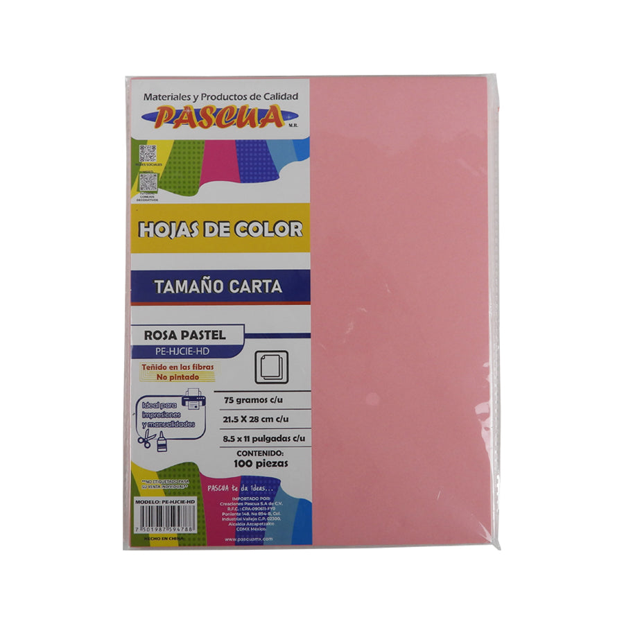 PAPEL BOND PASCUA CARTA COLOR 100 HOJAS