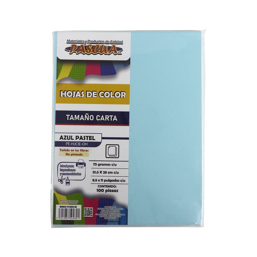 PAPEL BOND PASCUA CARTA COLOR 100 HOJAS