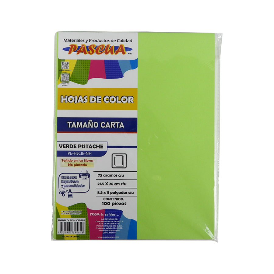 PAPEL BOND PASCUA CARTA COLOR 100 HOJAS