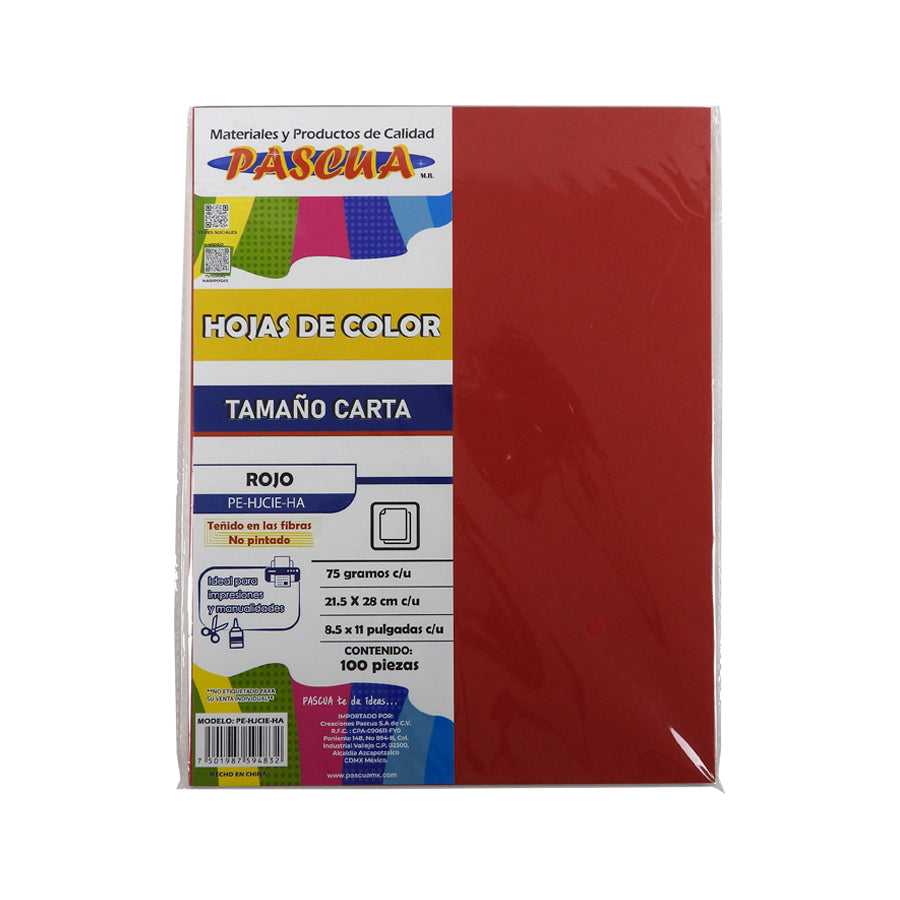 PAPEL BOND PASCUA CARTA COLOR 100 HOJAS