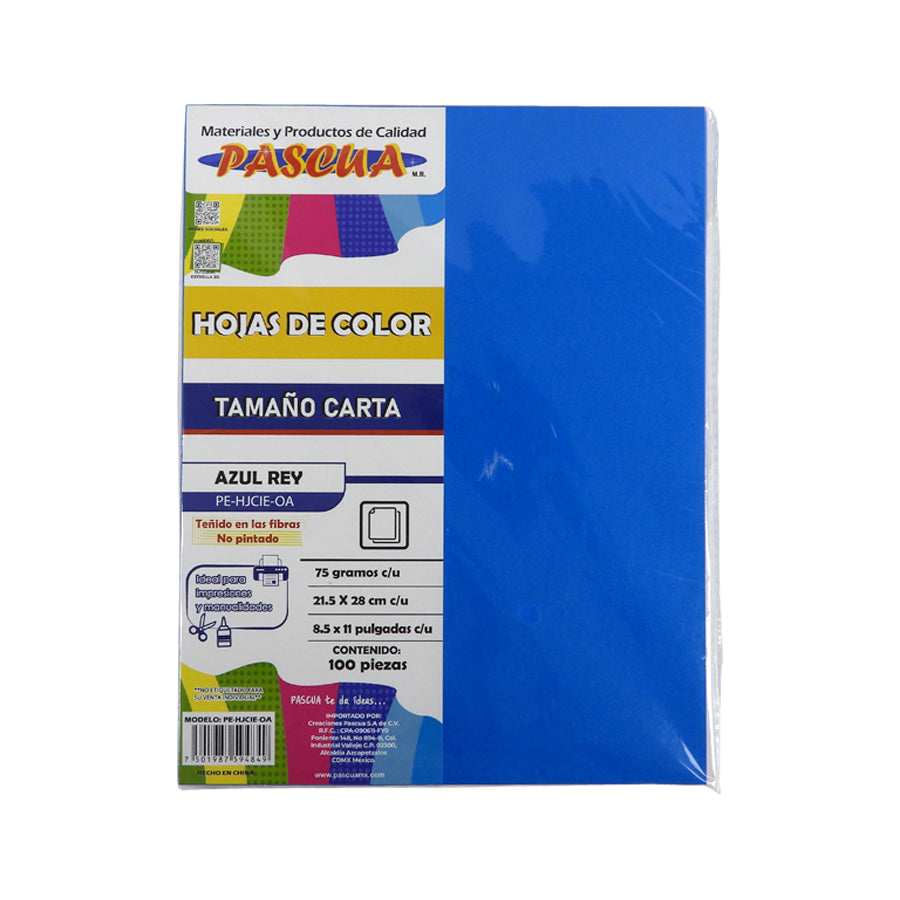PAPEL BOND PASCUA CARTA COLOR 100 HOJAS