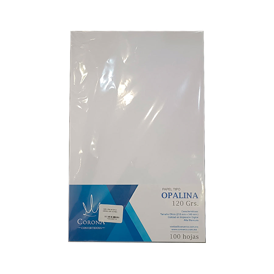 PAPEL OPALINA OFICIO CORONA 120G 100 PZAS