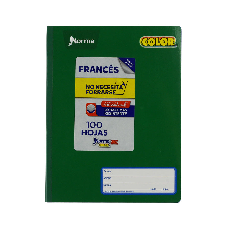 CUADERNO FORMA FRANCESA NORMA COLOR 360 COSIDO 100 HOJAS
