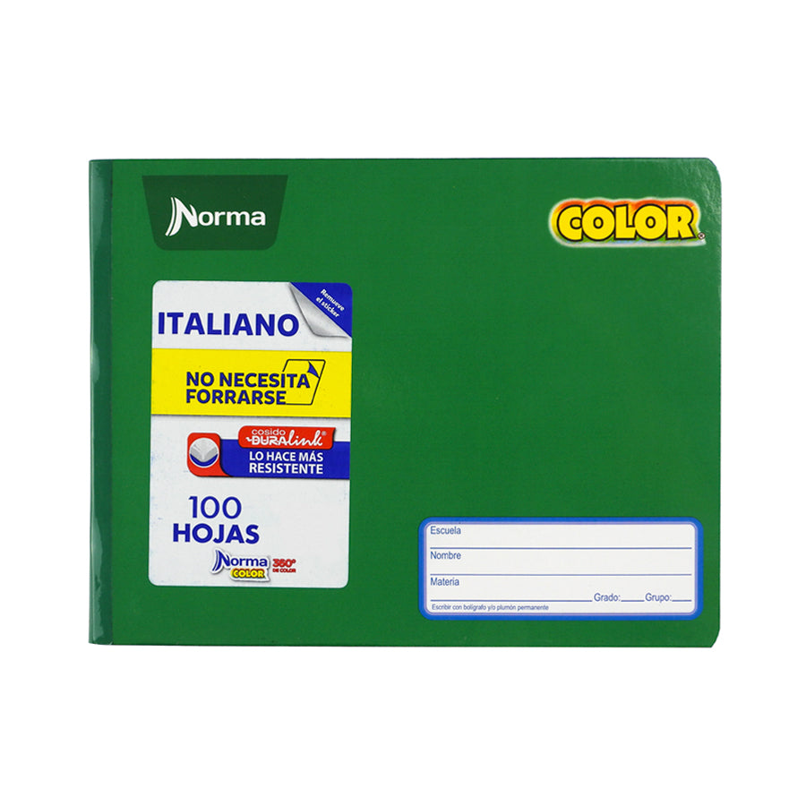CUADERNO FORMA ITALIANO NORMA COLOR 360 COSIDO 100 HOJAS