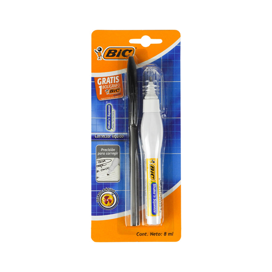 CORRECTOR BIC SHAKENS SQUEEZE TIPO PLUMA + 1 BOLIGRAFO