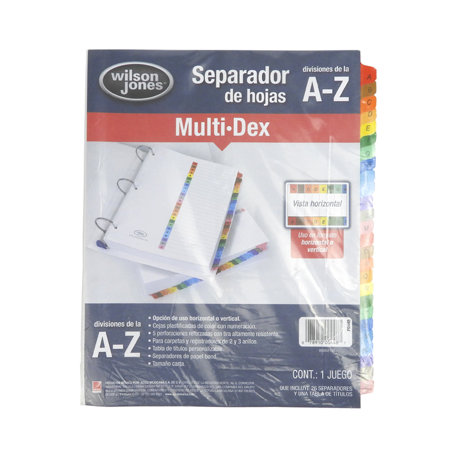 SEPARADOR WILSON JONES MULTIDEX A-Z P0448 26 PIEZAS