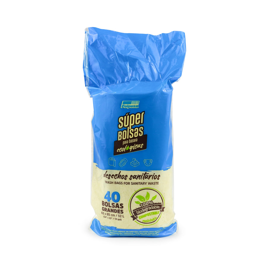 BOLSA DE BASURA POLPUSA ECOLOGICA BLANCA 62CM X 85CM 40 PIEZAS