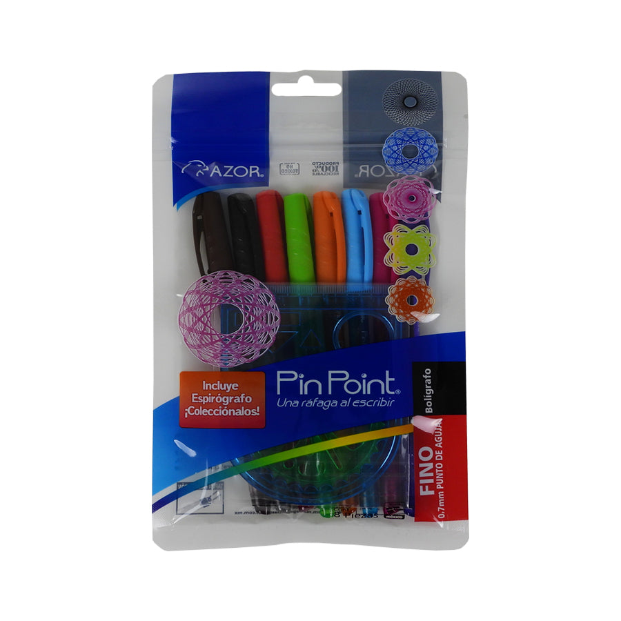 BOLIGRAFO PF AZOR PIN POINT SURTIDO FASHION C8 PZAS + ESPIROGRAFO