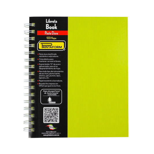 CUADERNO FORMA FRANCESA PRINTAFORM ARCOIRIS PASTA DURA DOBLE ARILLO CUADRO GRANDE 100 HOJAS