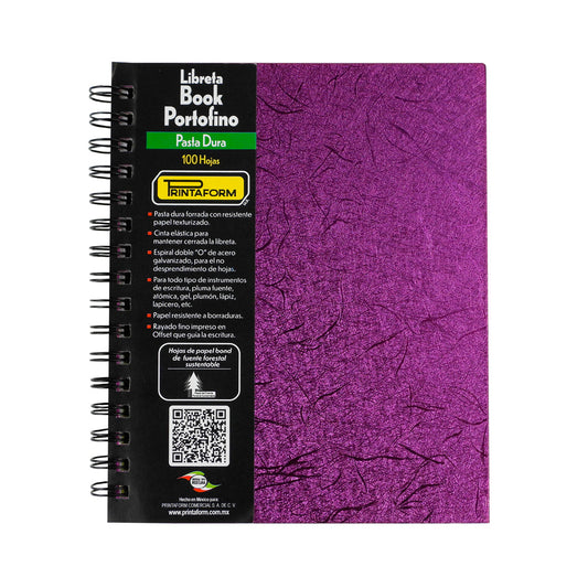 CUADERNO FORMA FRANCESA PRINTAFORM METALICO FIBRA PASTA DURA DOBLE ARILLO CUADRO GRANDE 100 HOJAS