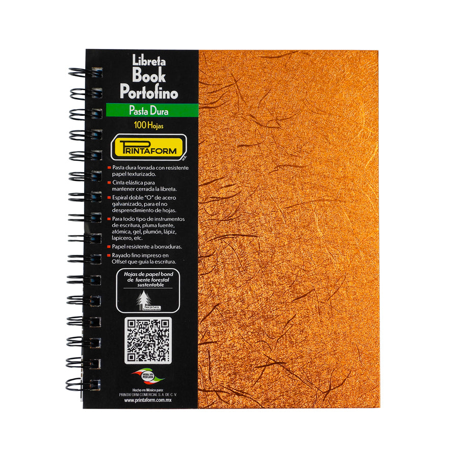 CUADERNO FORMA FRANCESA PRINTAFORM METALICO FIBRA PASTA DURA DOBLE ARILLO CUADRO GRANDE 100 HOJAS