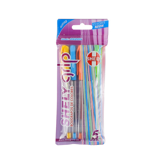 BOLIGRAFO SHELY GRIP PUNTO MEDIANO SURTIDO 5 PIEZAS