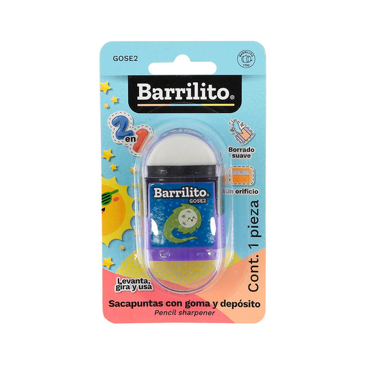 SACAPUNTAS DE PLASTICO BARRILITO GIRABLE CON BORRADOR