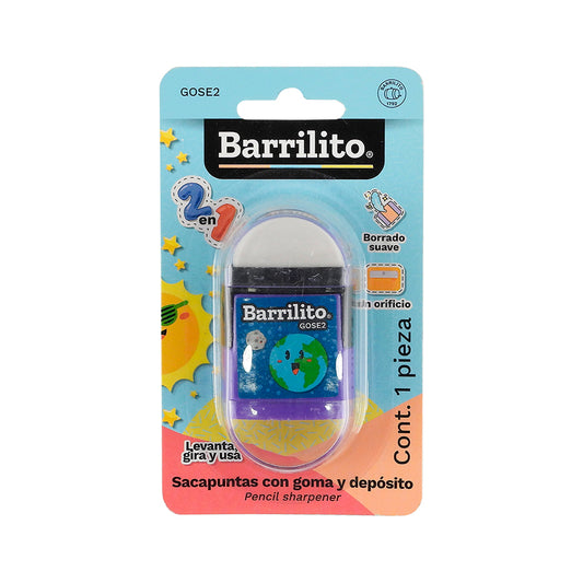 SACAPUNTAS DE PLASTICO BARRILITO GIRABLE CON BORRADOR