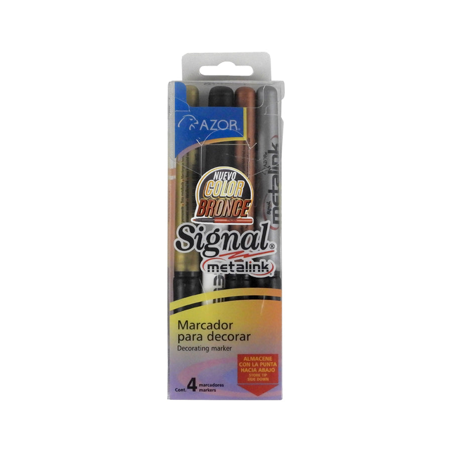 MARCADOR PERMANENTE AZOR SIGNAL METALINK ESTUCHE C4 PIEZAS