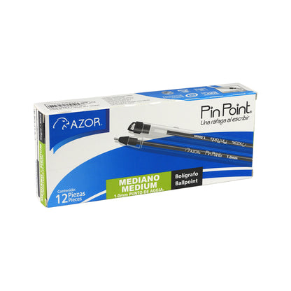 BOLIGRAFO PM AZOR PIN POINT NEGRO TRANSPARENTE C12 PIEZAS