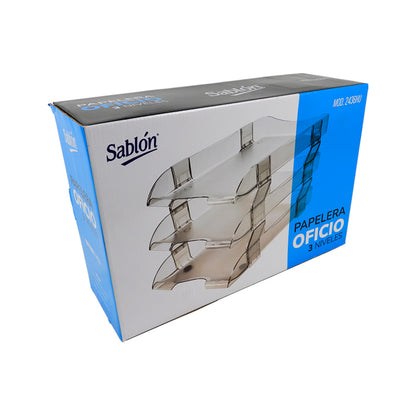 PAPELERA P/ESCRITORIO SABLON DE 3 NIV. HUMO