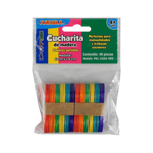 CUCHARITA MADERA PASCUA COLORES SURTIDOS 6CMX1.6CM