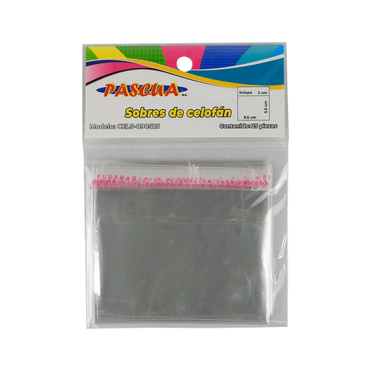 SOBRE CELOFAN PASCUA ADHESIVO 9.5CM X 5.5CM+3CM 25 PZS