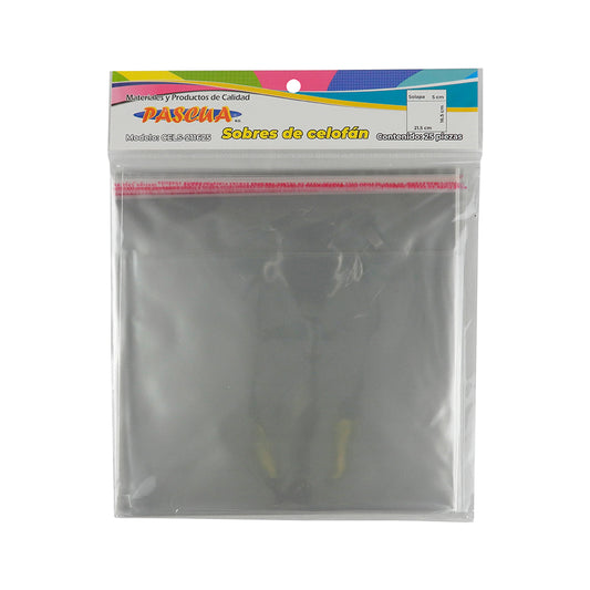 SOBRE CELOFAN PASCUA ADHESIVO 21.5CM X 16.5CM+5CM 25 PZAS