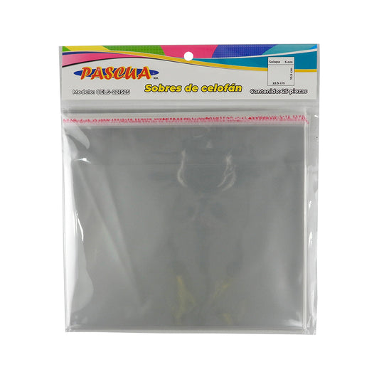 SOBRE CELOFAN PASCUA ADHESIVO 22.5CM X 15.5CM+5CM 25 PZAS