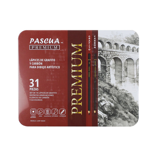 LAPICES DE GRAFITO Y CARBON PARA DIBUJO ARTISTICO C31 PZAS