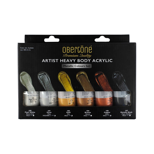PINTURA ACRILICA OBERTONE ARTIST HEAVY BODY METALICOS C6 PZAS