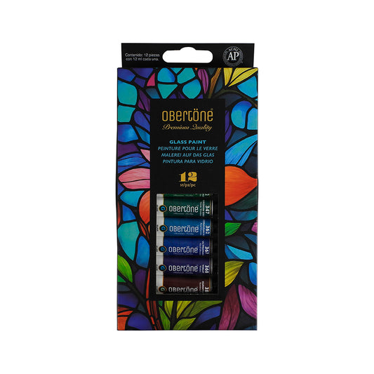 SET DE PINTURA VITRAL OBERTONE PREMIUM 12 PZAS
