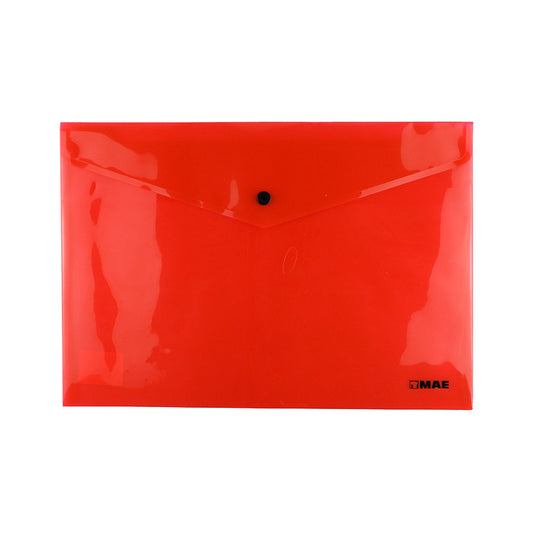 SOBRE DE PLASTICO MAE OFICIO CON BROCHE HORIZONTAL ROJO