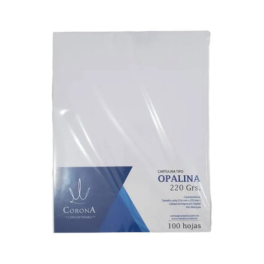CARTULINA OPALINA T/CARTA CORONA 220G 100 PZAS