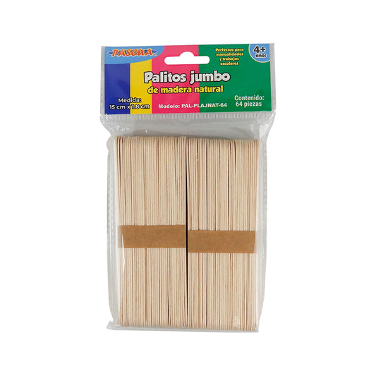 PALITOS DE MADERA PASCUA JUMBO NATURAL 15CM 64 PZAS