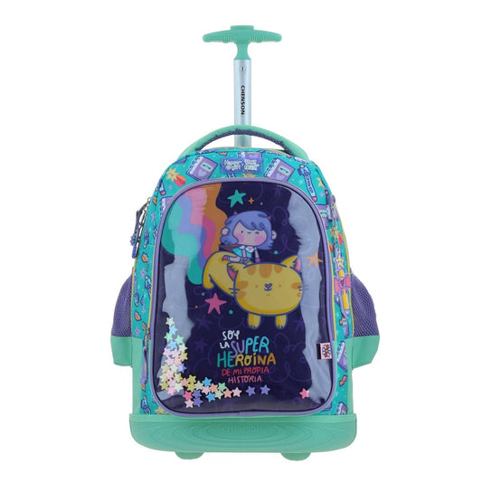 MOCHILA GRANDE CON RUEDAS CHENSON TURQUESA VANIA BACHUR JOSED VB70416-T