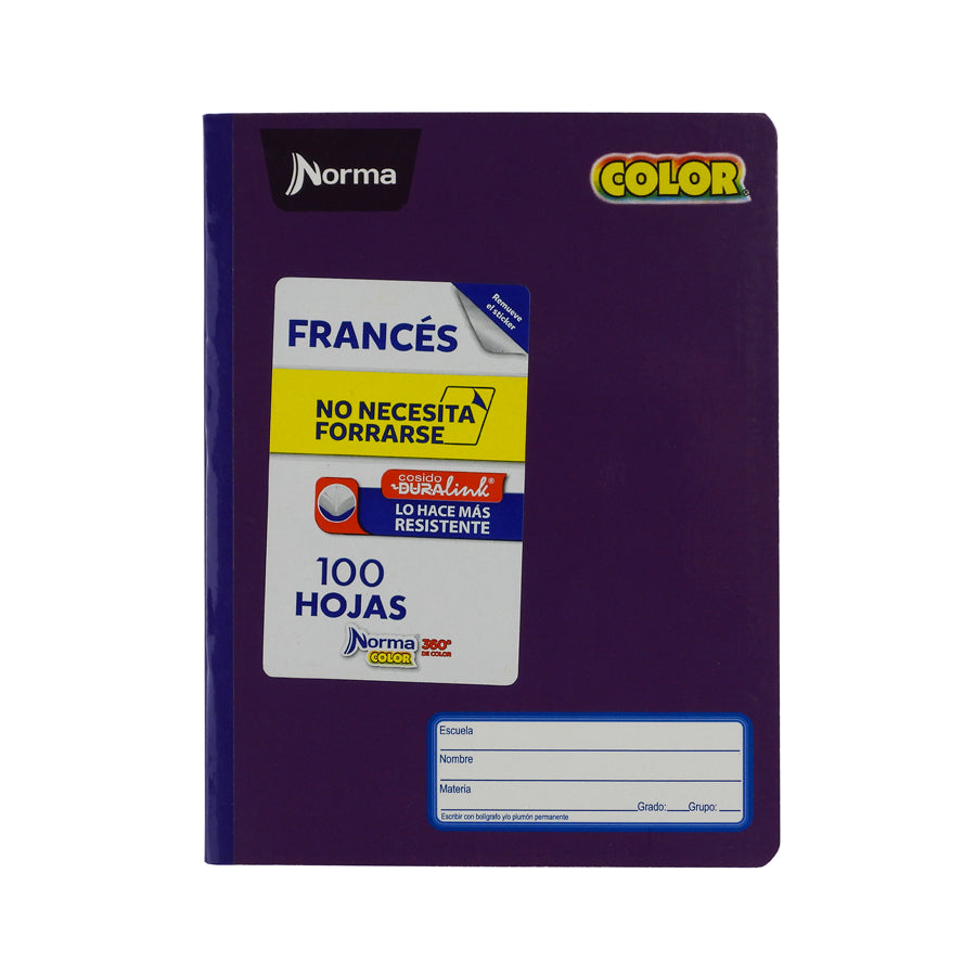 CUADERNO FORMA FRANCESA NORMA COLOR 360 COSIDO 100 HOJAS