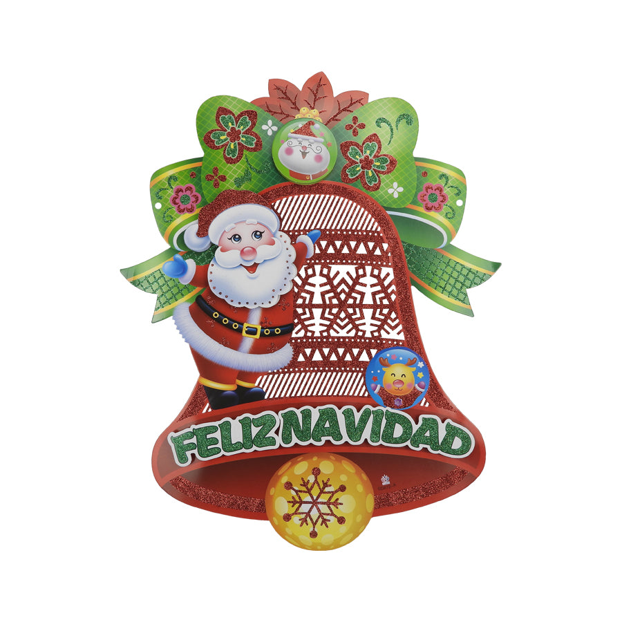 ADORNO NAVIDEÑO SANTA C/CAMPANA ROJA 63X50CM