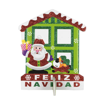 ADORNO NAVIDEÑO MINI SANTA C/CASA VERDE 19X16CM