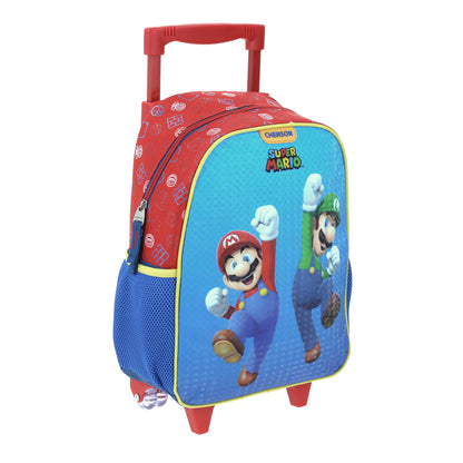 MOCHILA CON RUEDAS CHICA CHENSON AZUL MARIO BROS JUMPERS MB65706-9