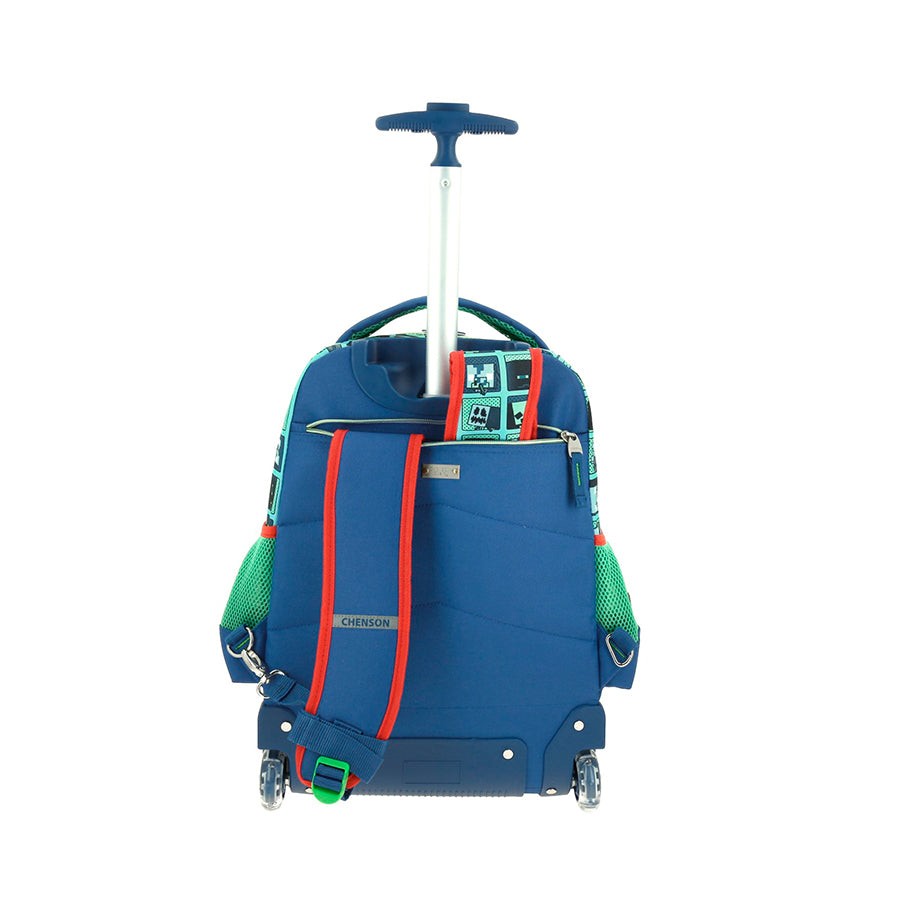 MOCHILA CON RUEDAS GRANDE CHENSON AZUL MINECRAFT BLIPER MC66012-9