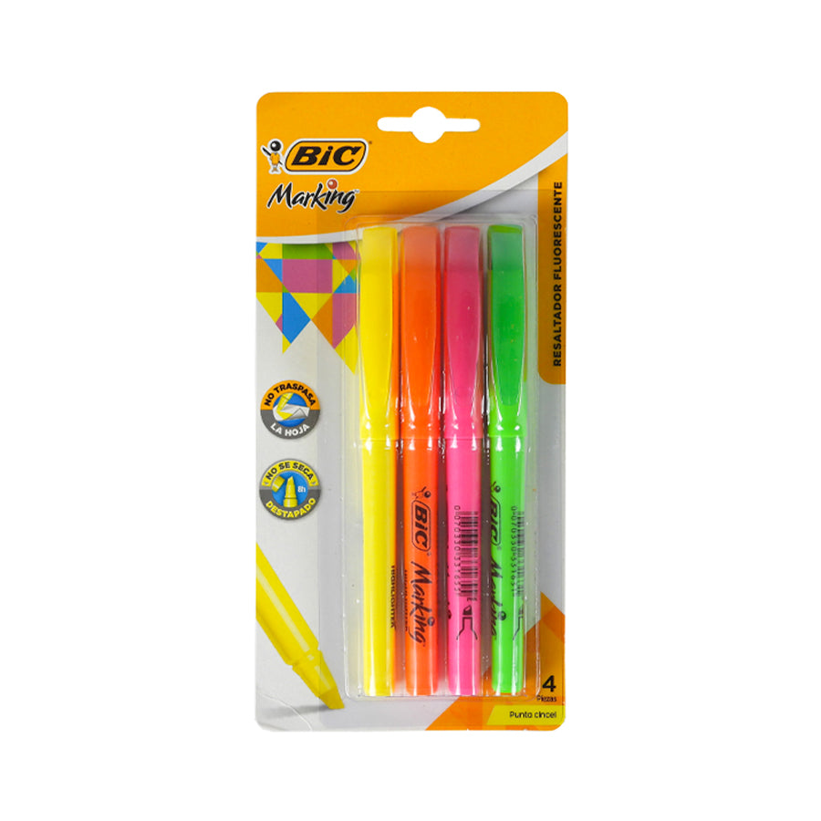 MARCATEXTOS BIC MARKING DELGADO SURTIDO 4 PIEZAS