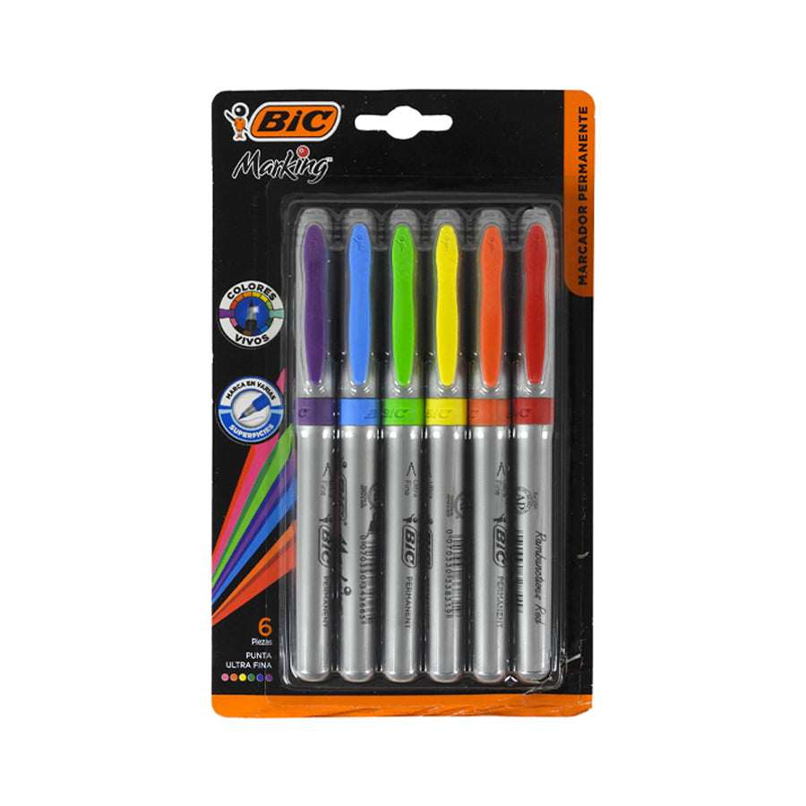 MARCADOR PERMANENTE BIC MARKING PUNTO ULTRA FINO SURTIDO 6 PIEZAS