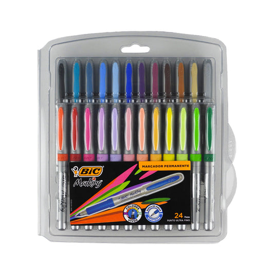 MARCADOR PERMANENTE BIC MARKING PUNTO ULTRA FINO SURTIDO 24 PIEZAS