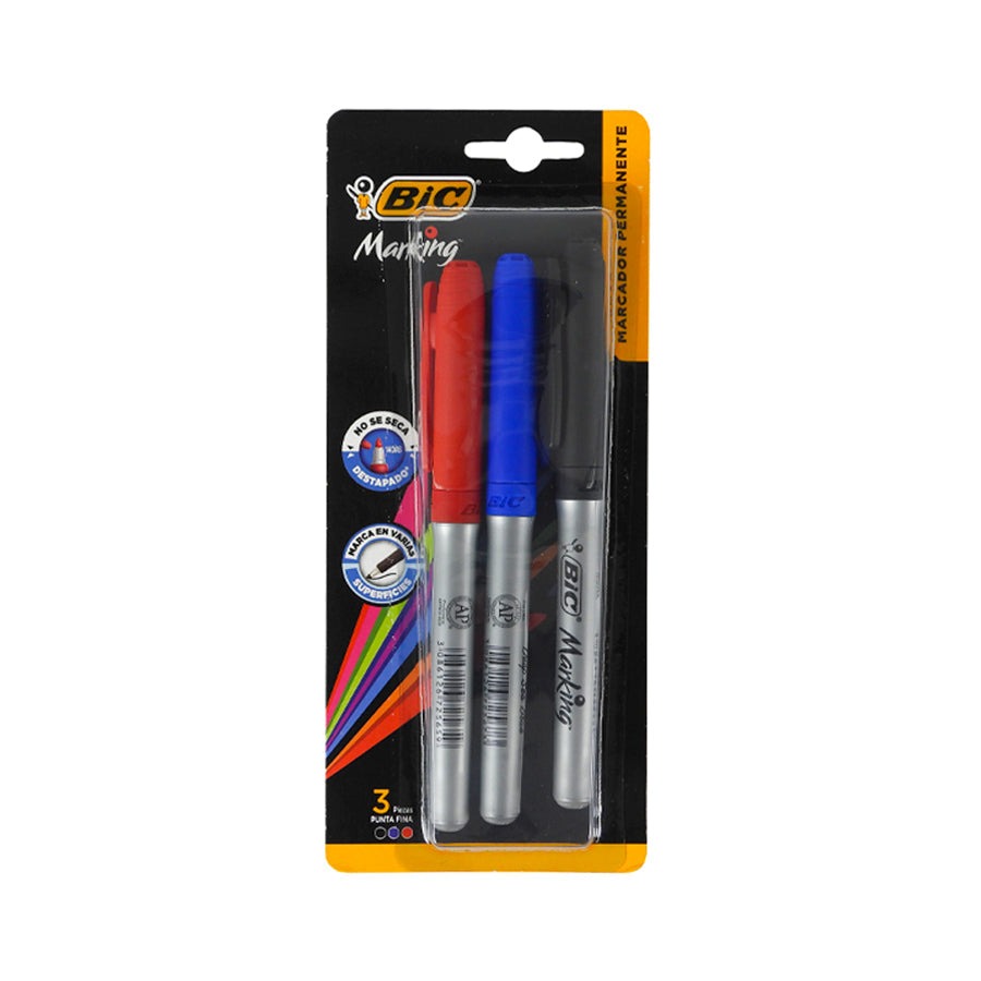 MARCADOR PERMANENTE BIC MARKING PUNTO FINO SURTIDO 3 PIEZAS