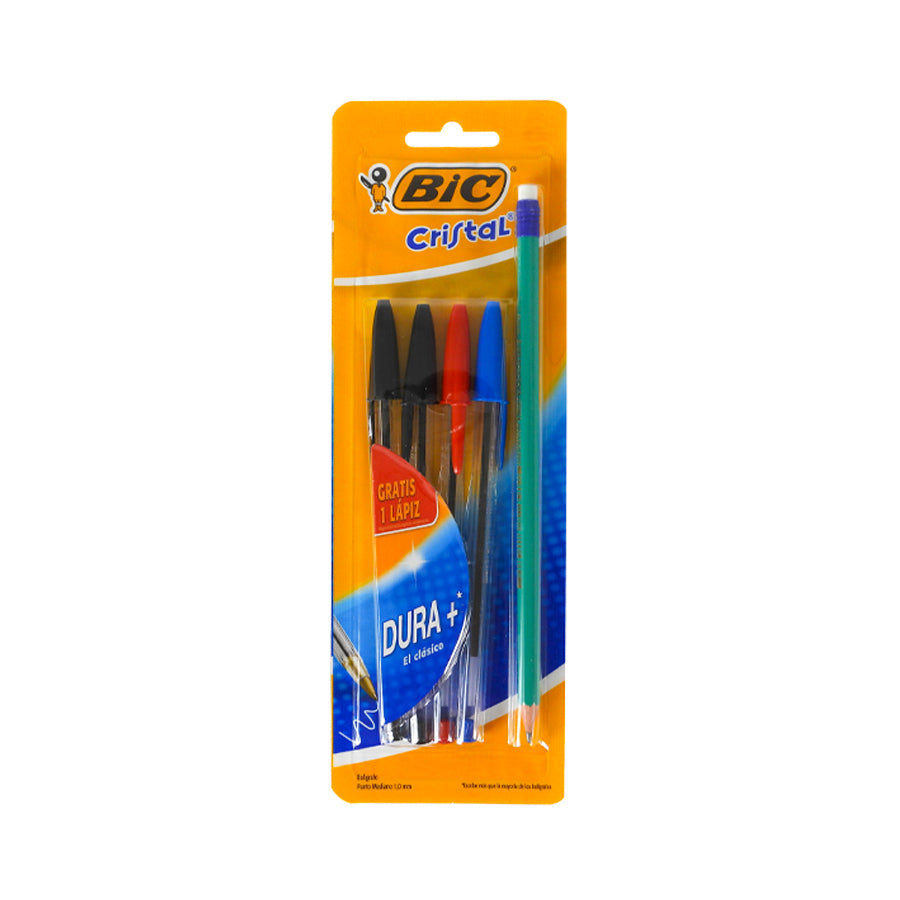 BOLIGRAFO BIC CRISTAL DURA+ PUNTO MEDIANO 5 PIEZAS