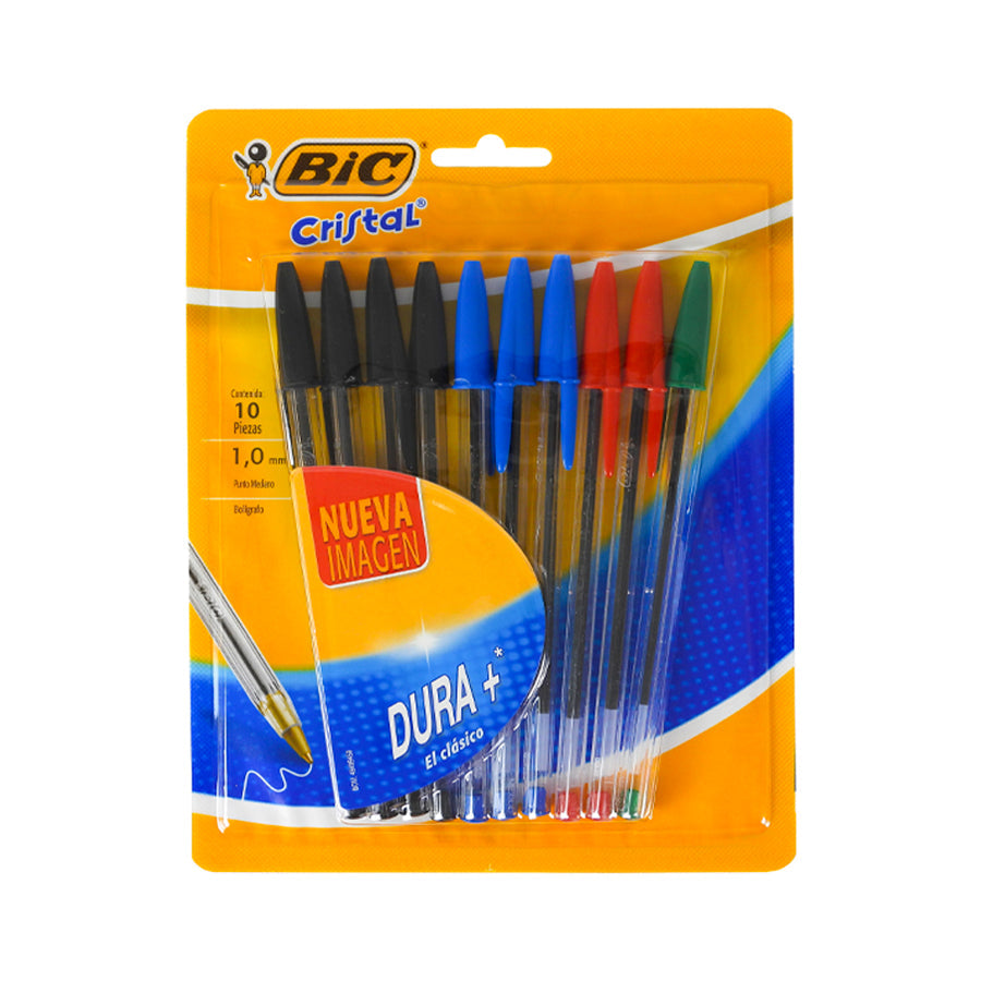 BOLIGRAFO BIC CRISTAL DURA+ PUNTO MEDIANO 10 PIEZAS