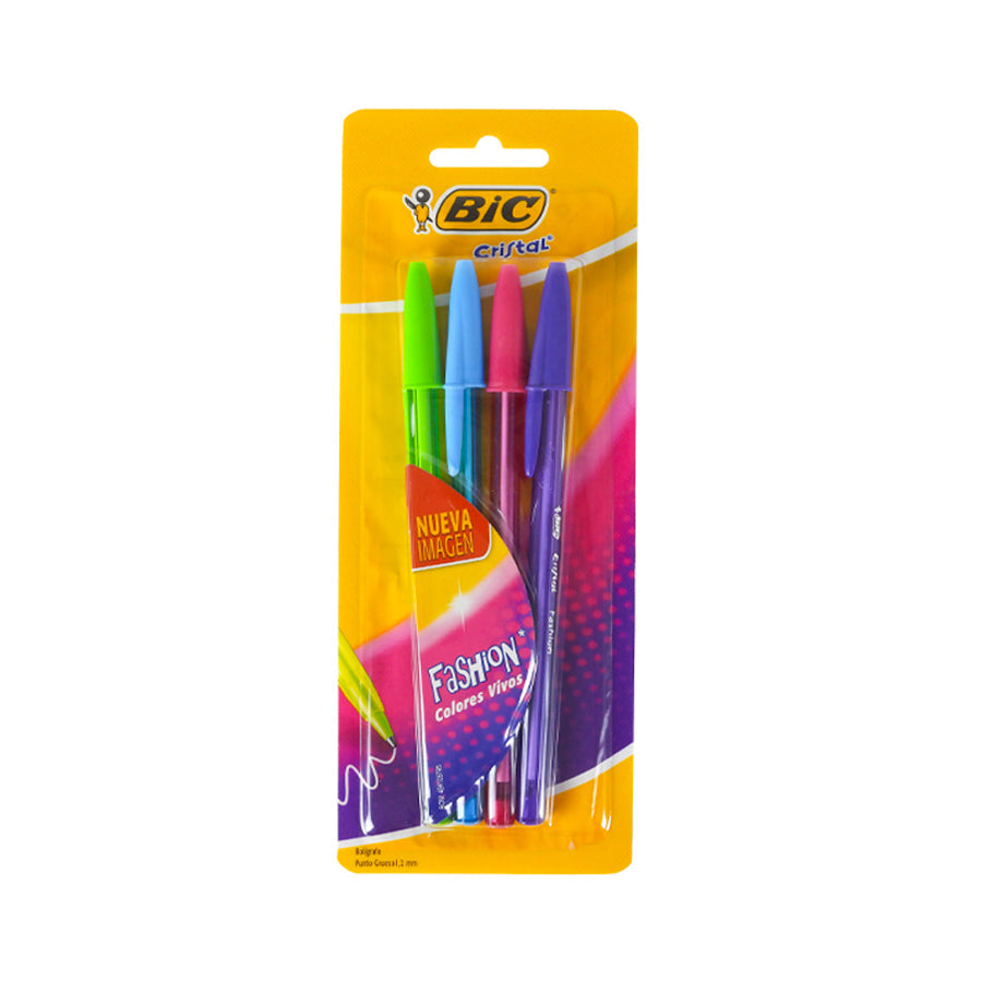 BOLIGRAFO BIC CRISTAL FASHION PUNTO GRUESO SURTIDO 4 PIEZAS