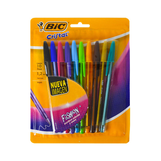 BOLIGRAFO BIC CRISTAL FASHION PUNTO GRUESO SURTIDO 10 PIEZAS