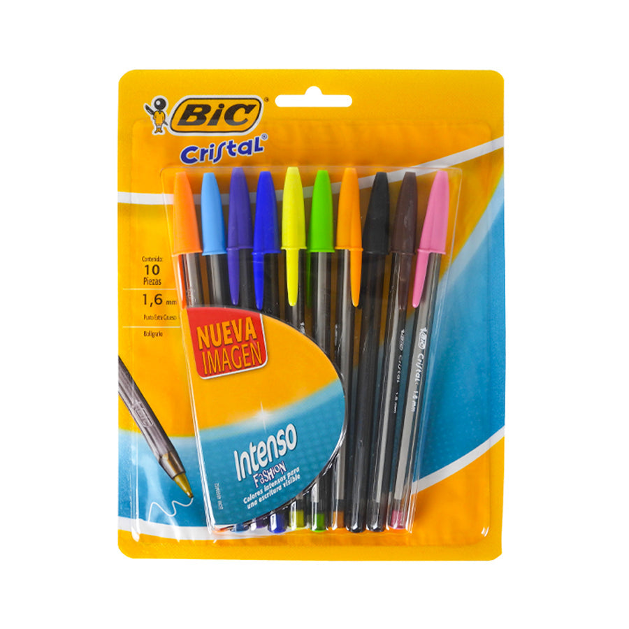 BOLIGRAFO BIC CRISTAL INTENSO PUNTO GRUESO SURTIDO 10 PIEZAS