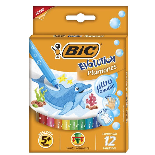 MARCADOR DE AGUA BIC EVOLUTION PUNTO FINO 12 PIEZAS