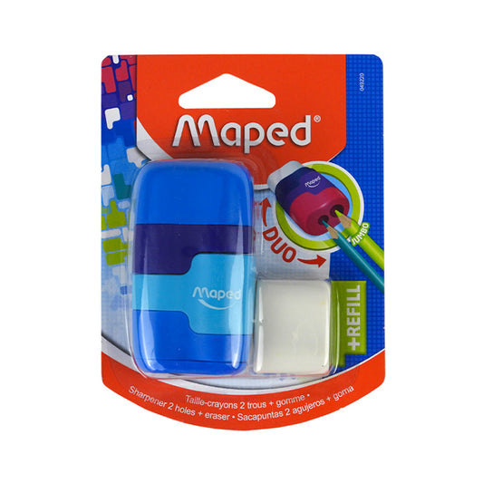 SACAPUNTAS MAPED DUO 2 ORIFICIOS CON DEPOSITO Y BORRADOR 1 PIEZA