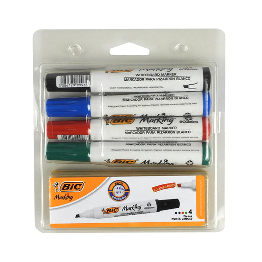 MARCADOR PARA PINTARRON BIC MARKING SURTIDO 4 PIEZAS + BORRADOR