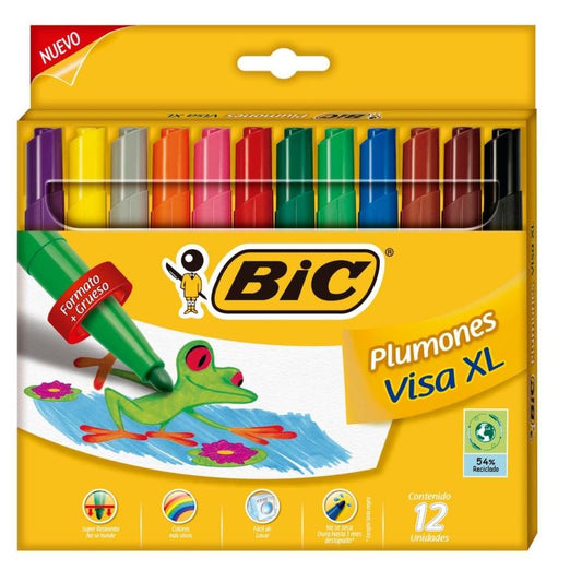 MARCADOR DE AGUA BIC VISA XL PUNTO FINO 12 PIEZAS